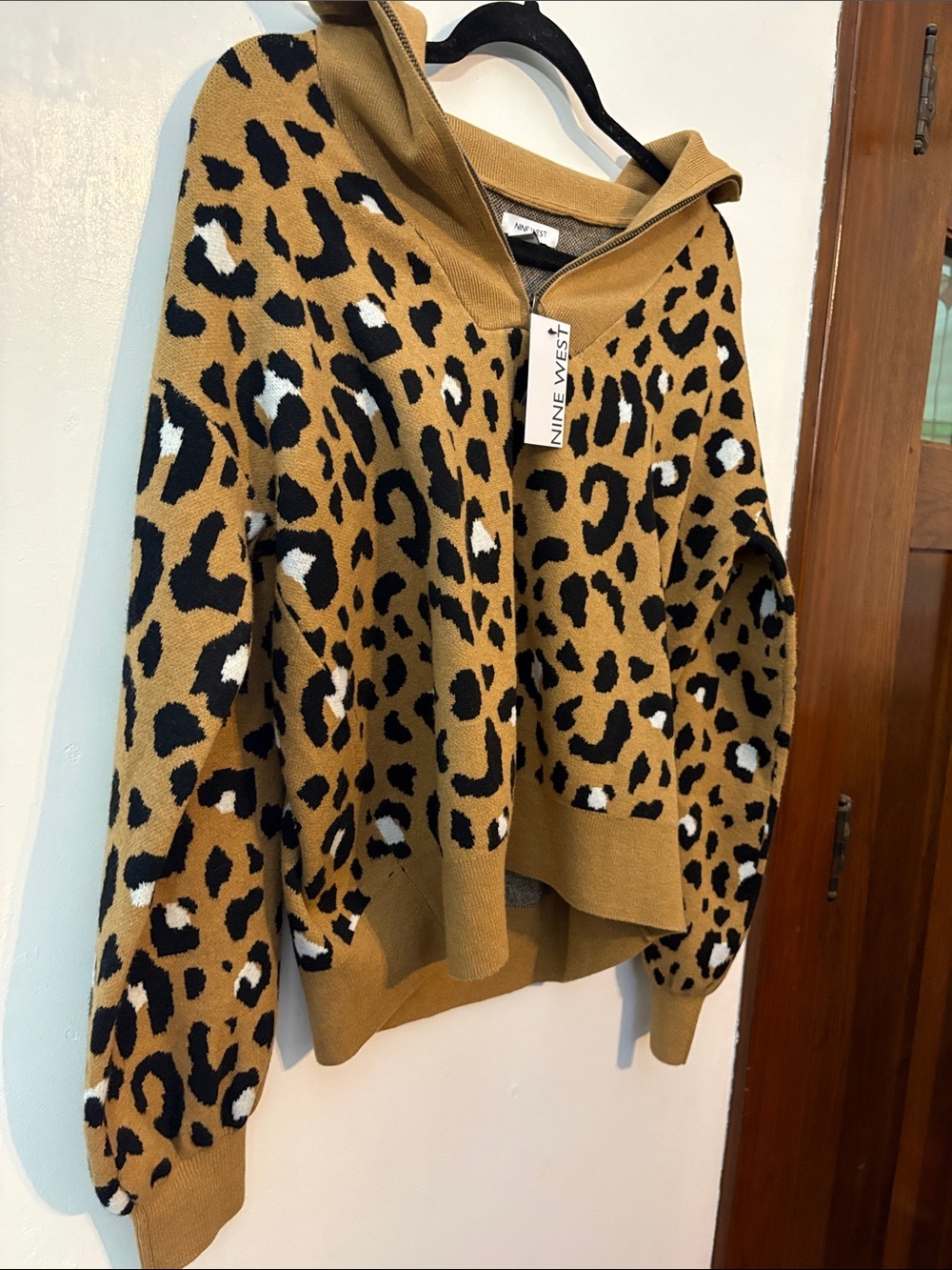 NWT: Nine West Leopard Print Pullover - Camel, Black & White - Picture 7 of 10